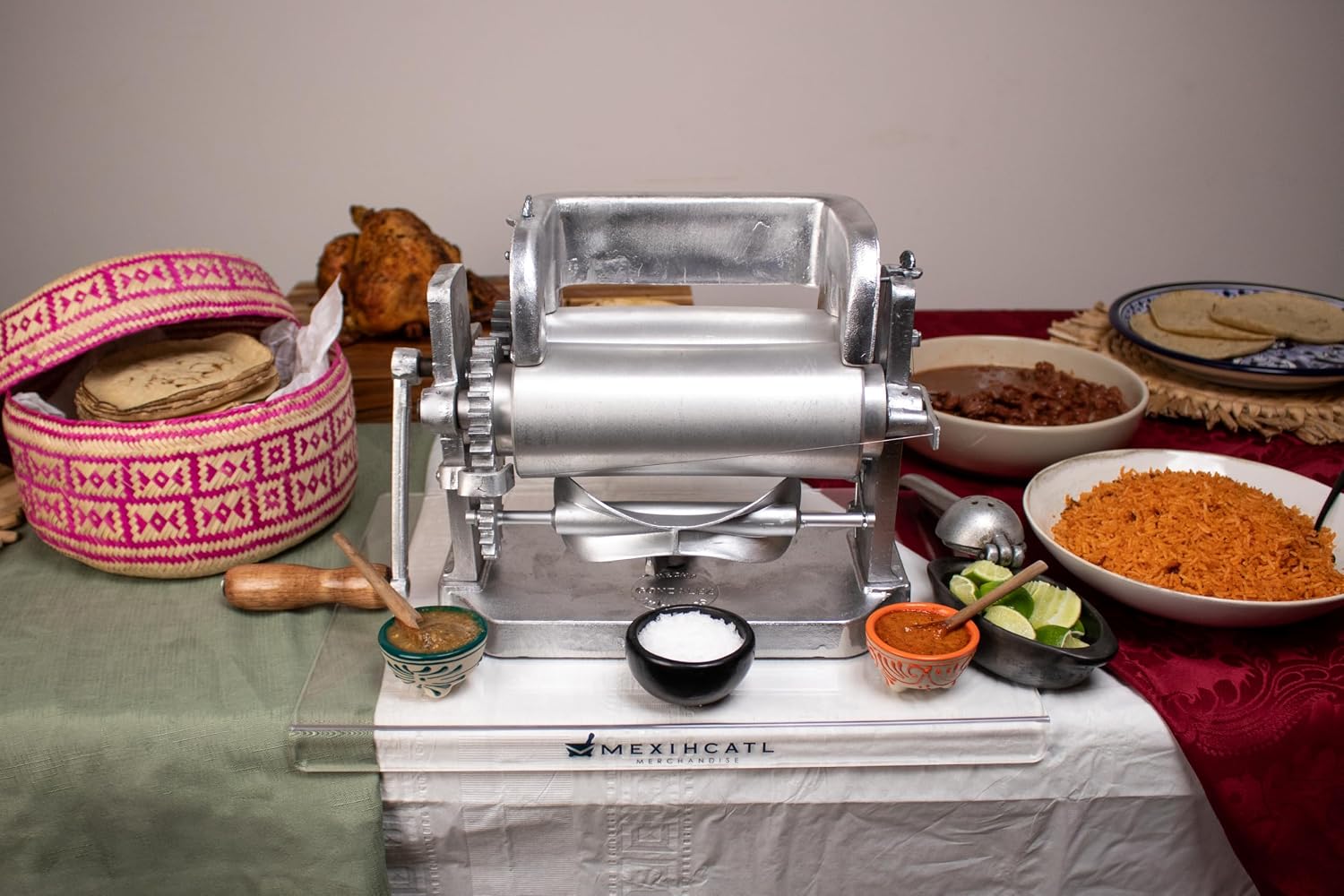 Tortilla Press/Maker with Rollers - Easy One-Handed Operation, Quick-Release Clamp, Setup & Recipe Guide - MEXIHCATL MERCHANDISE