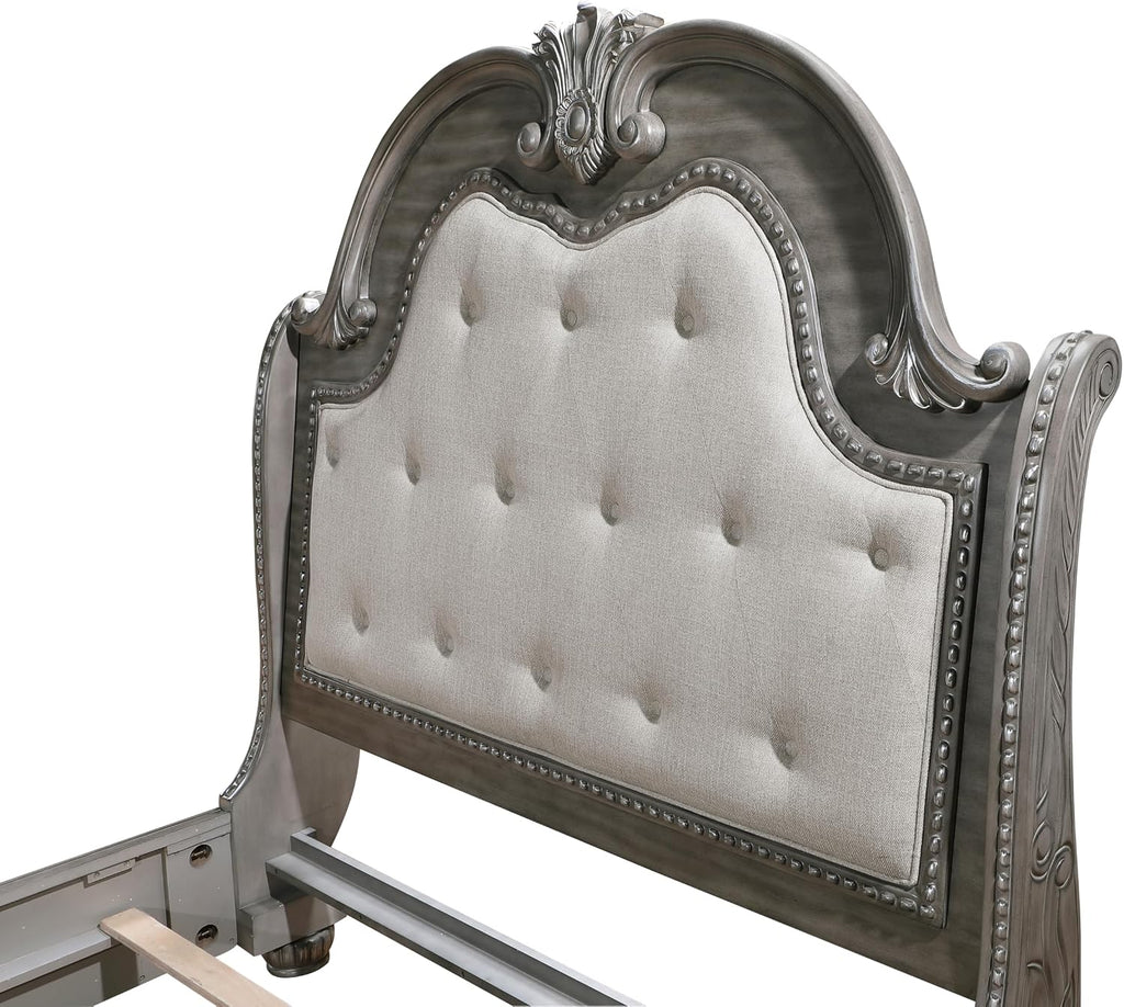 Traditional Style 5-Piece Queen Size Formal Bed Set Gray Finish Carving Wood Luxury Bedroom Furniture