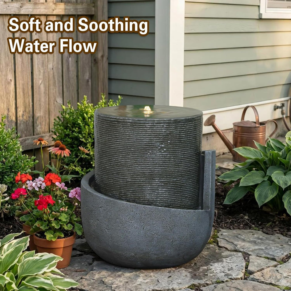Sunlinua 18H Modern Outdoor Water Fountain with Led Lights Tiered Cascading Waterfall Feature with Quiet Pump Floor Water Fountain for Patio Garden Backyard Decking Home and Indoor Décor Brown Gray