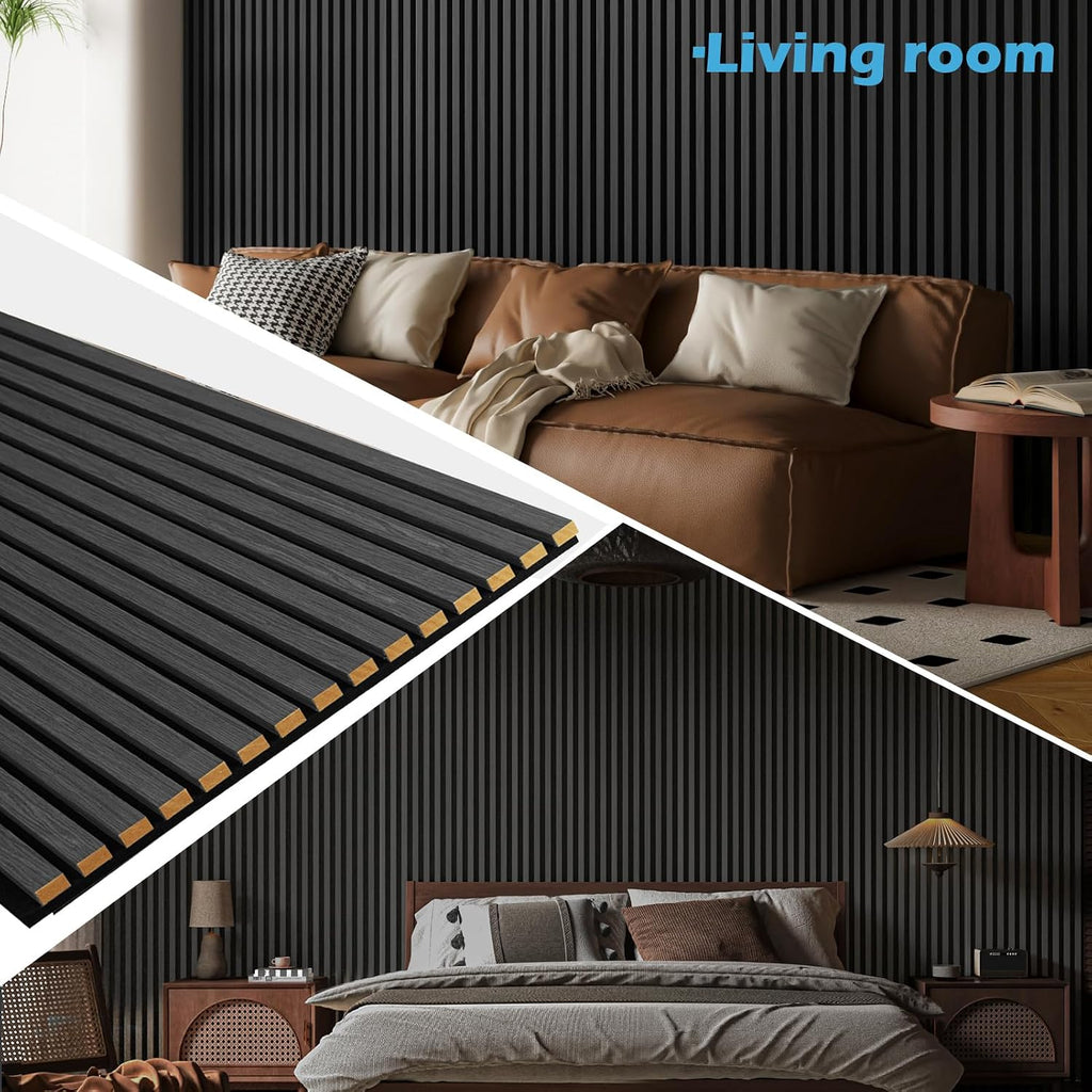 Art3d 2-Pack 94.5' x 24' Acoustic Wood Panels for Wall, 31 sq.ft Soundproof Wood Slat Panels, 3D Fluted Sound Absorbing Paneling for Interior Wall Decor, Living Room, Bedroom - Blackwood