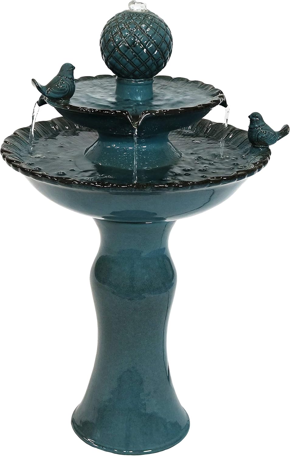 Sunnydaze 27' H 2-Tier Ceramic Water Fountain - Outdoor Water Feature for Patio, Yard, Balcony - Garden Fountain - Blue