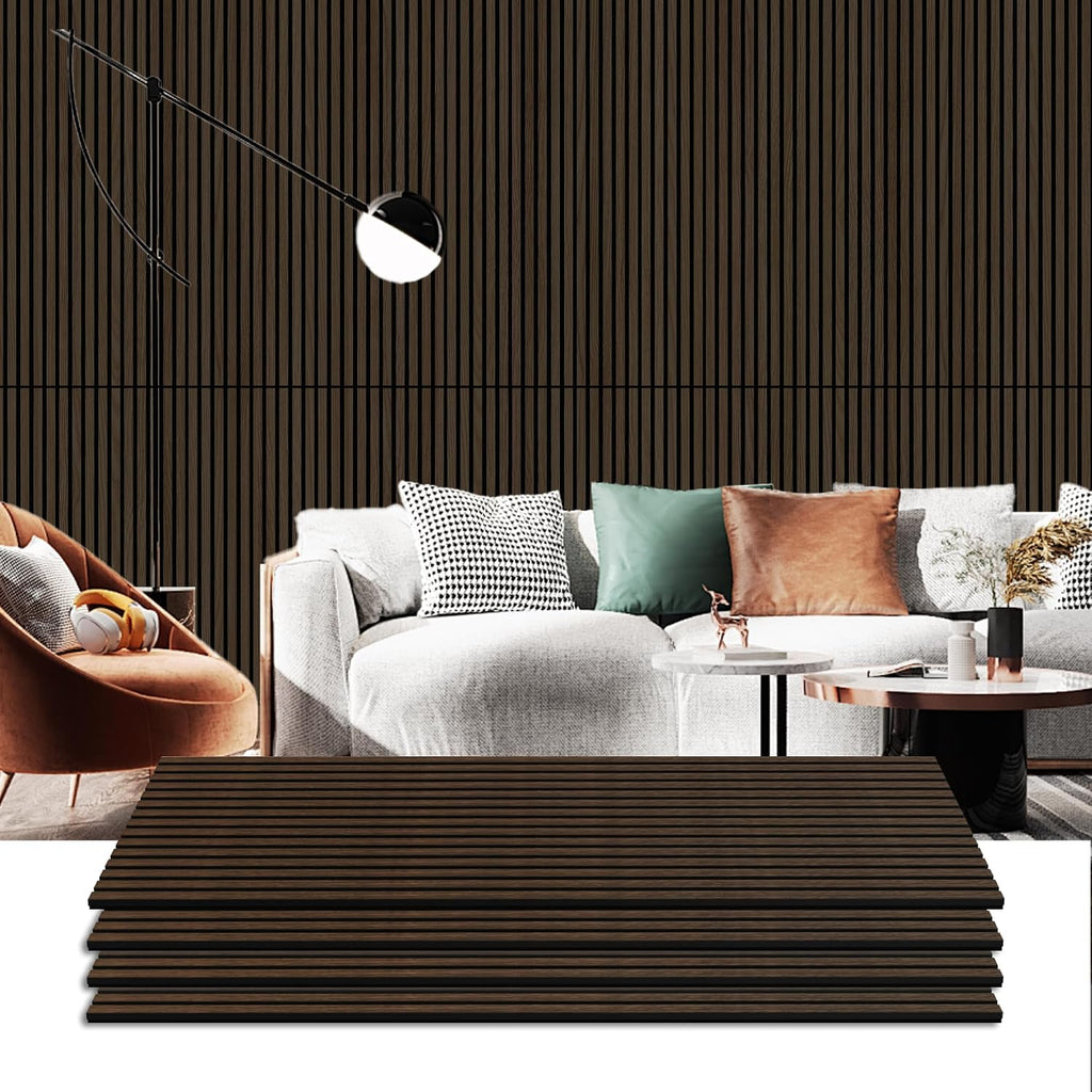 4 Pack Wood Panels for Wall, 47.2'×23.6' Wood Slat Acoustic Panels for Wall, Soundproof Panels, 3D Fluted Panels for Interior Decor (Dark Walnut)
