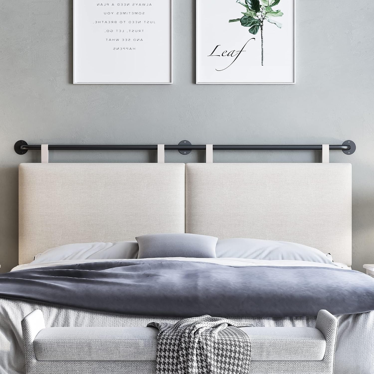 Headboard for King Size Bed, Wall Mounted Headboard with Fine Linen Upholstery and Button Tufting, Adjustable Heigh Head Board for Bedroom (Beige, King)