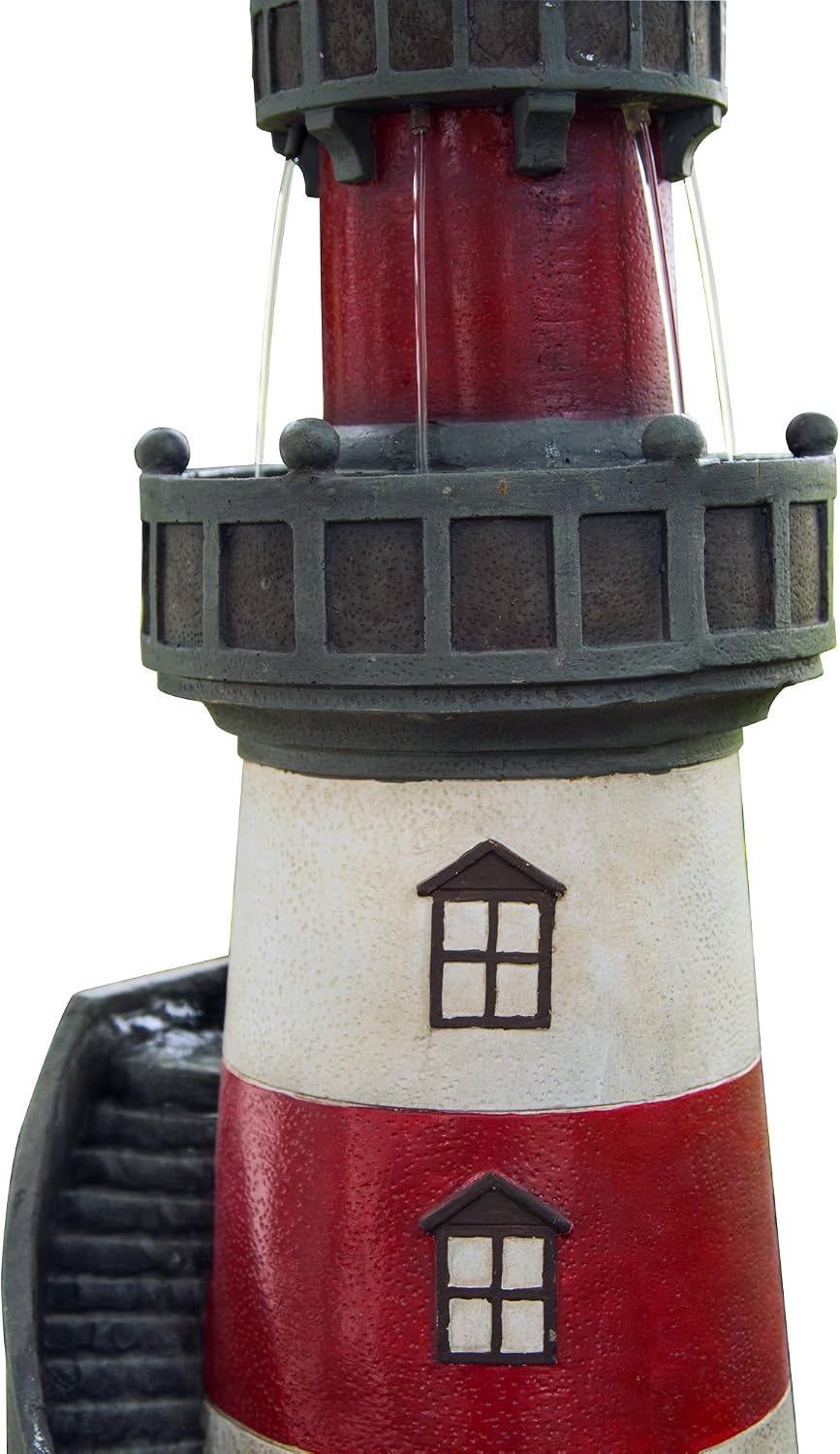 Teamson Home House Floor Waterfall Fountain with Solar Powered Rotating Light and Pump for Outdoor Patio Garden Backyard Decking, 40 Inch Height, Red/White/Gray