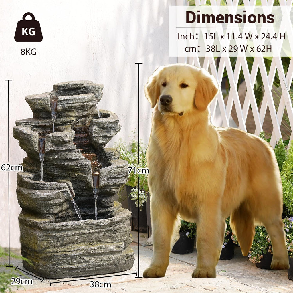Bumilgar 6-Tier Cascading Rock Water Fountain Outdoor Garden Waterfall Decor for Garden, Patio, Backyard, Deck, Porch and Home Art Decor,24.4' H Outdoor Fountain with Lights