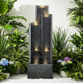 Naturefalls 50.7-Inch Tall Outdoor Water Fountain with LED Lights and Pump, Modern Resin Floor Standing Cascading Waterfall Fountain for Garden Patio Backyard