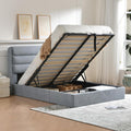 Lift Up Storage Bed Queen Size, Linen Upholstered Platform Bed with Hydraulic System & Wood Slats Support, Queen Bed Frame with 3-Panel Headboard, No Box Spring Needed, Easy Assembly, Baby Blue
