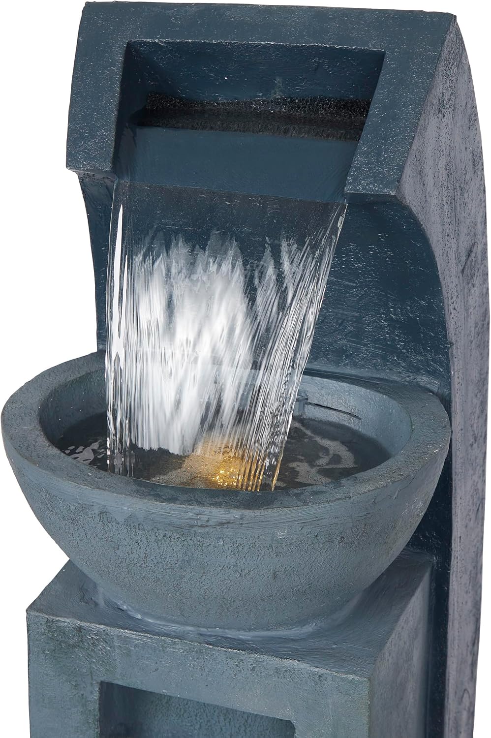 Alpine Corporation 41' Tall Outdoor Basin Waterfall Floor Fountain with LED Lights for Garden, Patio, Lawn and Backyard Decor, Gray