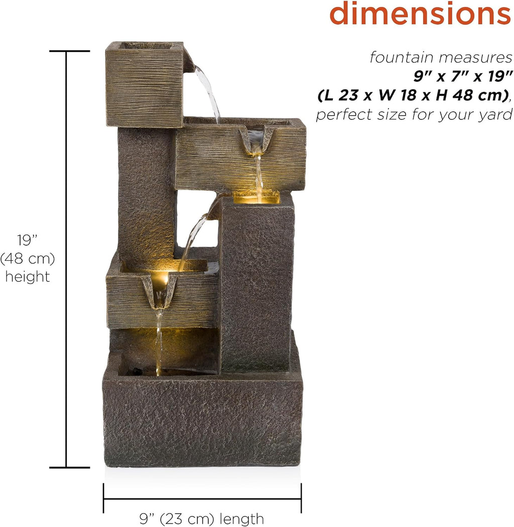 Alpine Corporation ZDQ110 19' Indoor/Outdoor Multi-Tier Water Fountain with LED Lights – Cascading Waterfall Feature for Gardens, Patios, Yards, and Home Décor, Gray