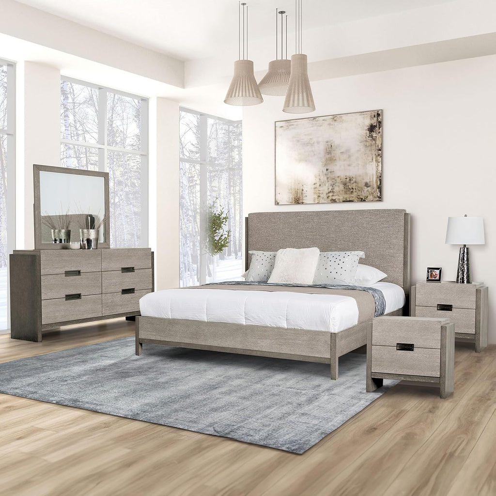 Furniture of America Burnett Solid Wood 5-Piece Bedroom Set, Queen-Size Bed with Padded Headboard, Felt-Lined Top Drawer, Stability and Durability Frame, Box Spring Required, Gray