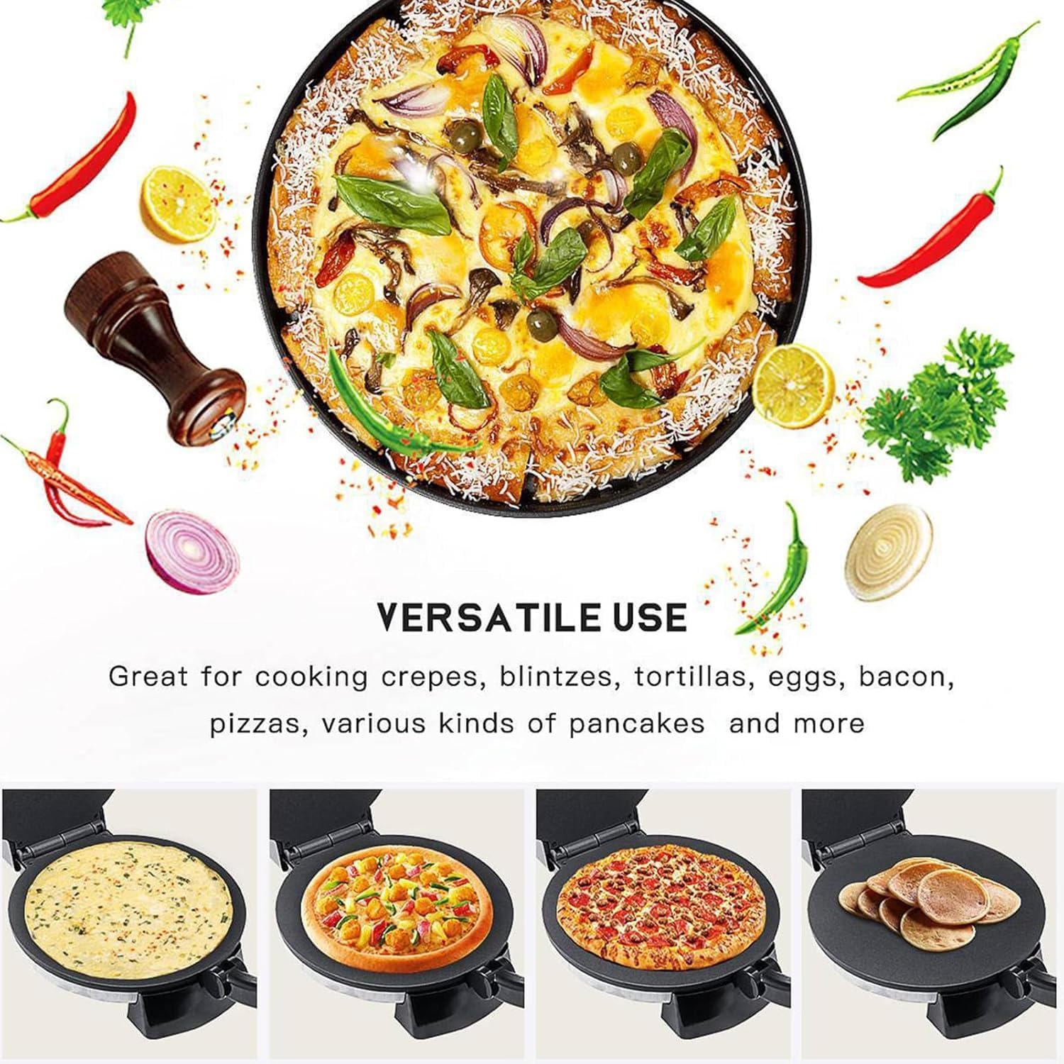 1800w Electric Roti Maker – 10-inch Non-stick Chapati & Tortilla Machine With Adjustable Temperature, Double-sided Heating For Pizza, Pita, Quesadillas