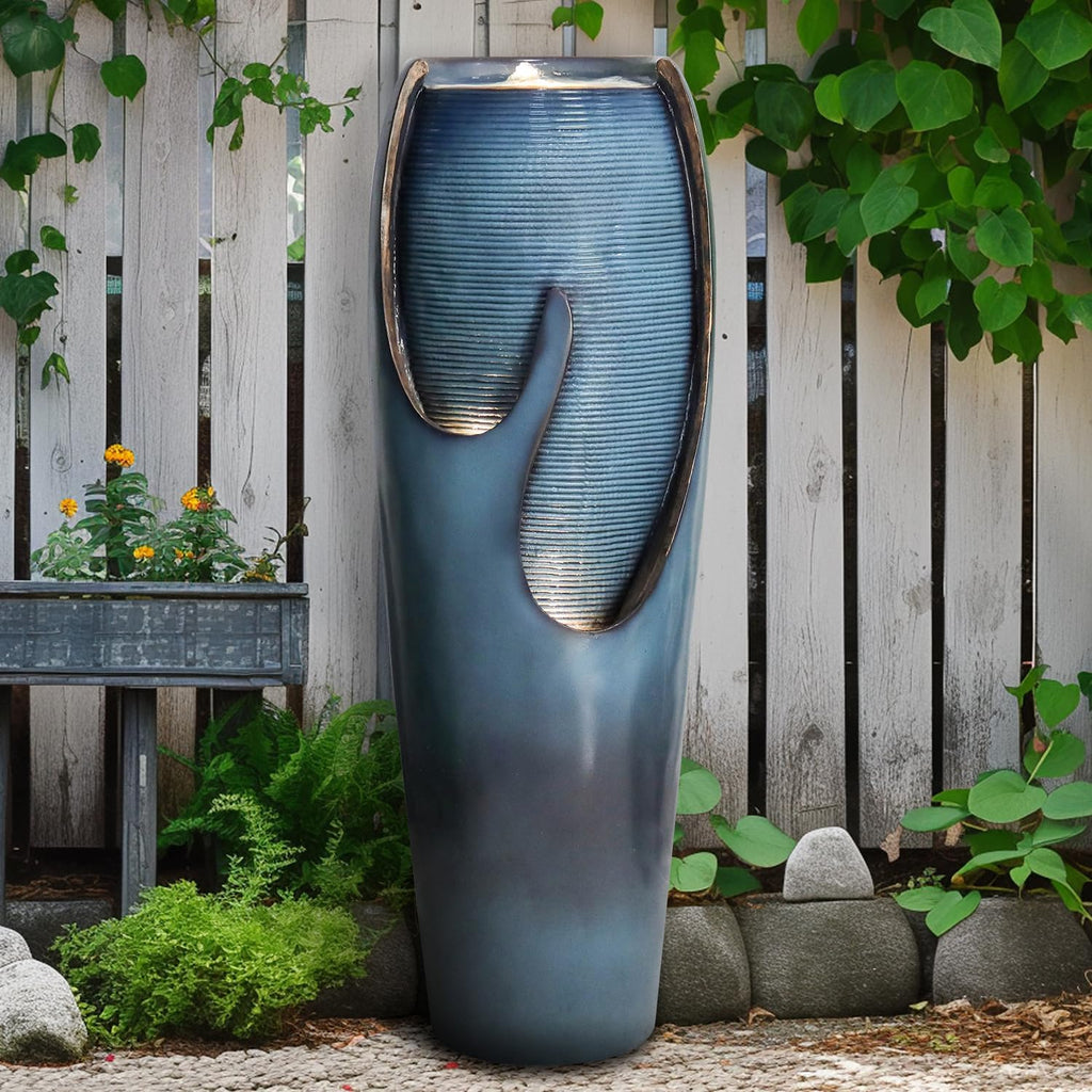 Naturefalls 38.7' H Modern Outdoor Fountain - 4-Tiered Outdoor Garden Fountains with Contemporary Design&LED Light for Garden, Patio, Deck, Porch, Backyard and Home Art Decor