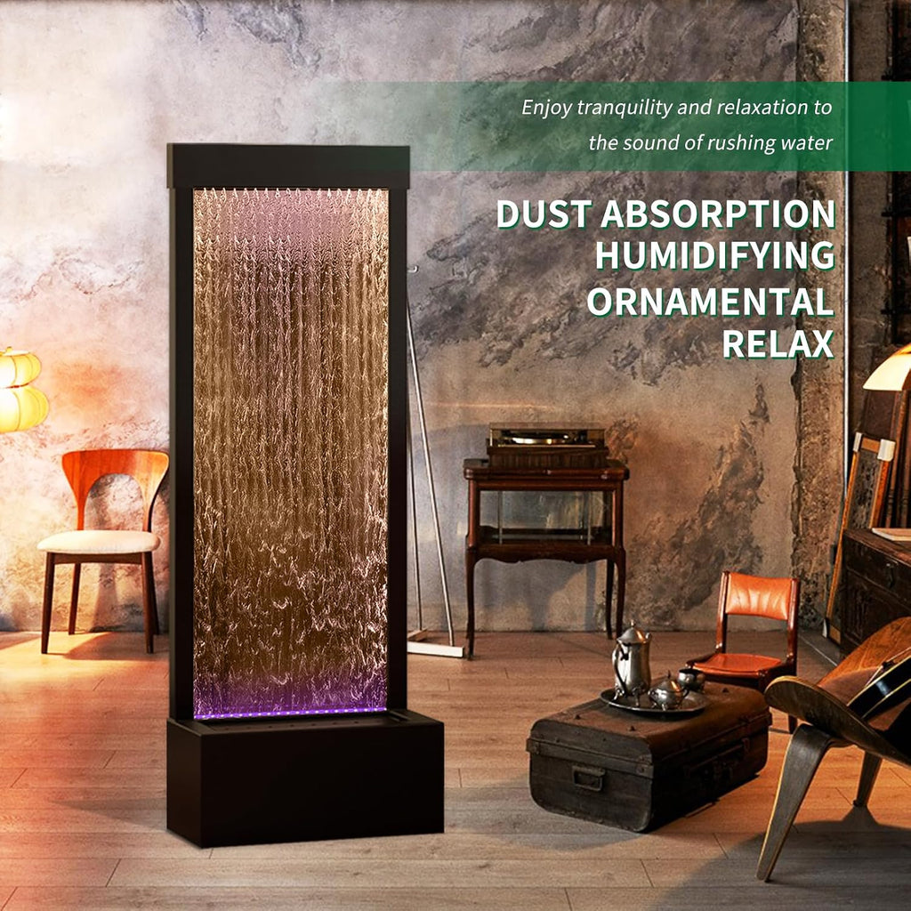LONGRUN 48' Indoor Waterfall with App-Controlled RGB Lights, Elegant Floor Fountain, Floor Standing Water Feature, Indoor Fountain & Waterfall Freestanding Home Decor Easy Setup Water Fall Black-Brown