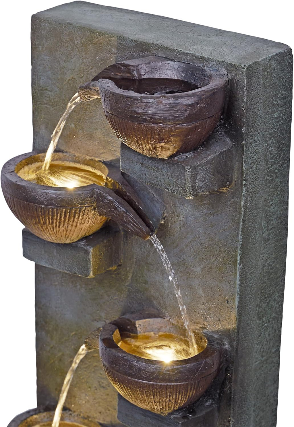 Alpine Corporation TZL364 39' 6-Tier Bowl Floor Fountain with Warm LED Lights, Outdoor Garden Waterfall, Decorative Water Feature for Patio, Backyard, and Lawn, Gray