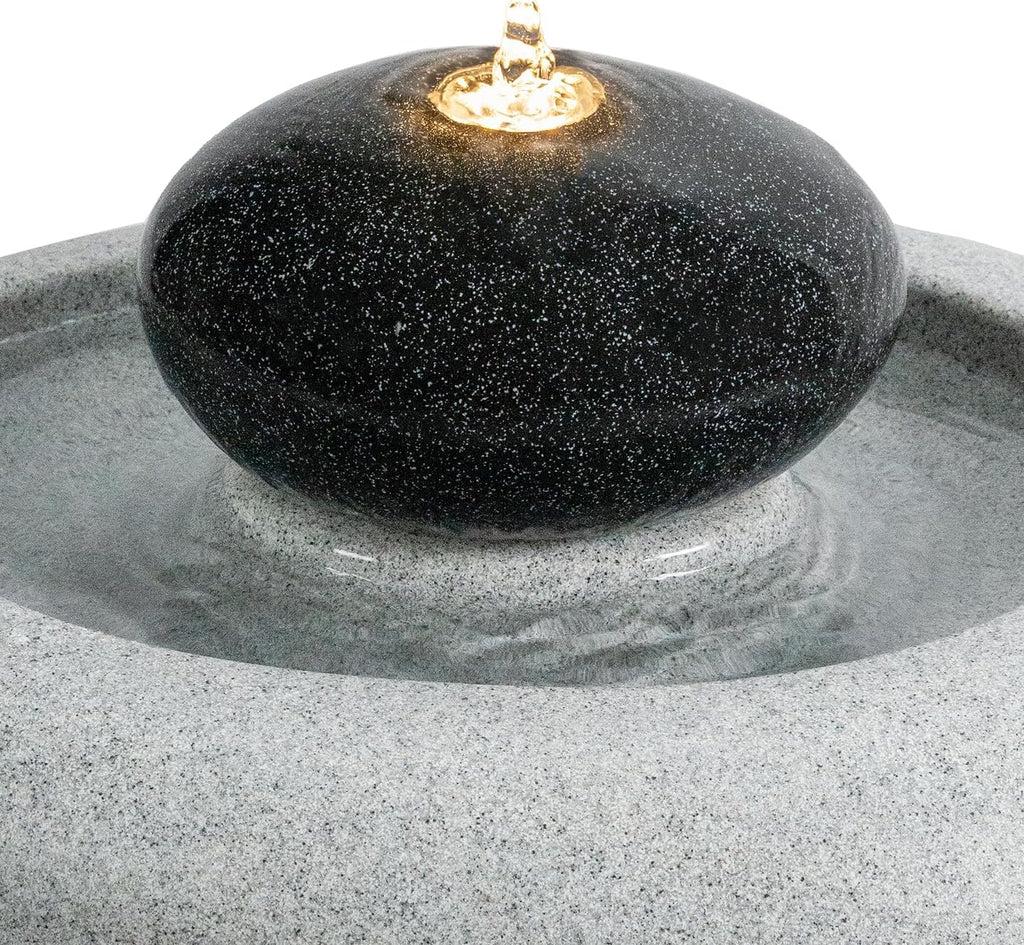 24.02' H Outdoor Water Fountain Made with Eco-Friendly Recyclable Materials, Polyethylene Rock Waterfall Outdoor Fountain, Garden Decor with LED Light & Pump for Patio, Backyard