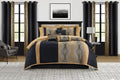 Grand Avenue Elegant Black and Gold Comforter Set King Size, Striped,15 Piece Room-in-A-Bag, Jacquard Bedding Set, All Season, Matching Decorative Pillows, Pillow Sham, Curtains