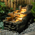 Sunlinua 34.5' L Garden Outdoor Water Fountain, Floor Standing Wood Imitation Resin Natural Waterfall Fountains with LED Lights for Patio, Porch, Home Art Decor