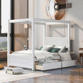Harper & Bright Designs Wood Canopy Bed with Two Drawers, Full Size Canopy Platform Bed with Support Slats .No Box Spring Needed, Brushed White