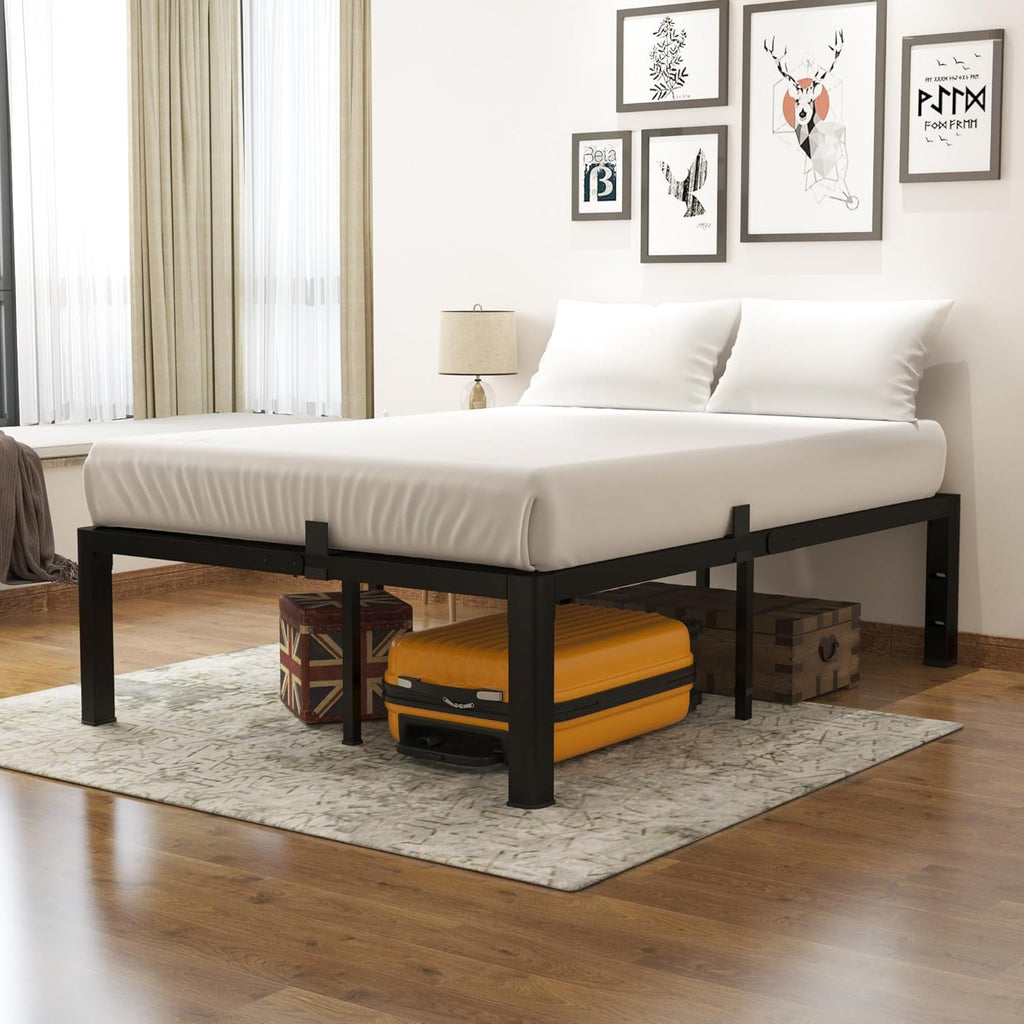yookare King Platform Bed Frame,14' Heavy Duty Metal Mattress Foundation, Rounded Safety Corners & Recessed Legs,Mattress Retainers,Easy Assembly,Noise Free Steel Slat Support,No Box Spring Needed