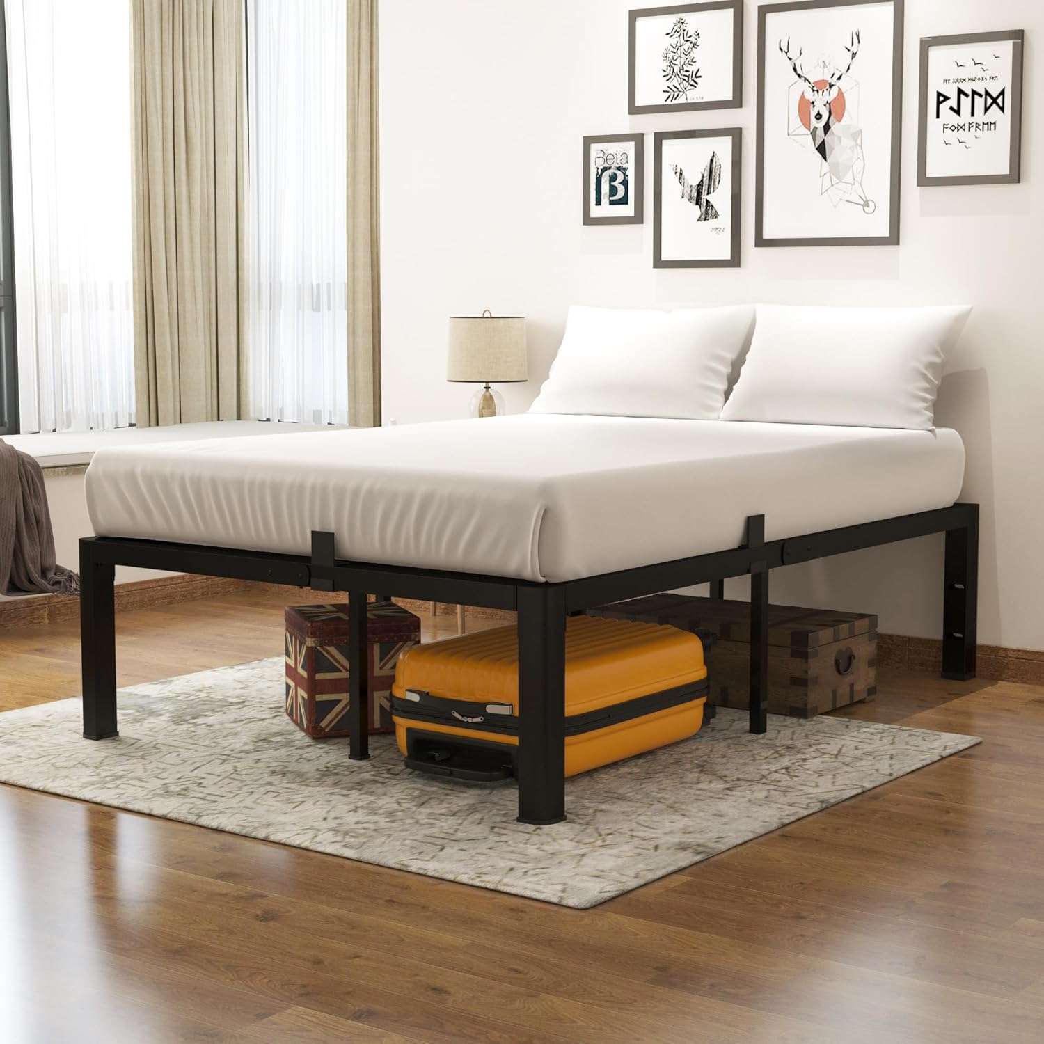 yookare King Platform Bed Frame,14' Heavy Duty Metal Mattress Foundation, Rounded Safety Corners & Recessed Legs,Mattress Retainers,Easy Assembly,Noise Free Steel Slat Support,No Box Spring Needed