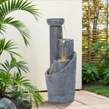 31' Modern Outdoor Water Fountain with LED Lights, 5-Tier Twist Pedestal Bowl Garden Fountain, Cascading Waterfall for Relaxing Garden, Patio, Backyard, Deck, Porch or Home Decor