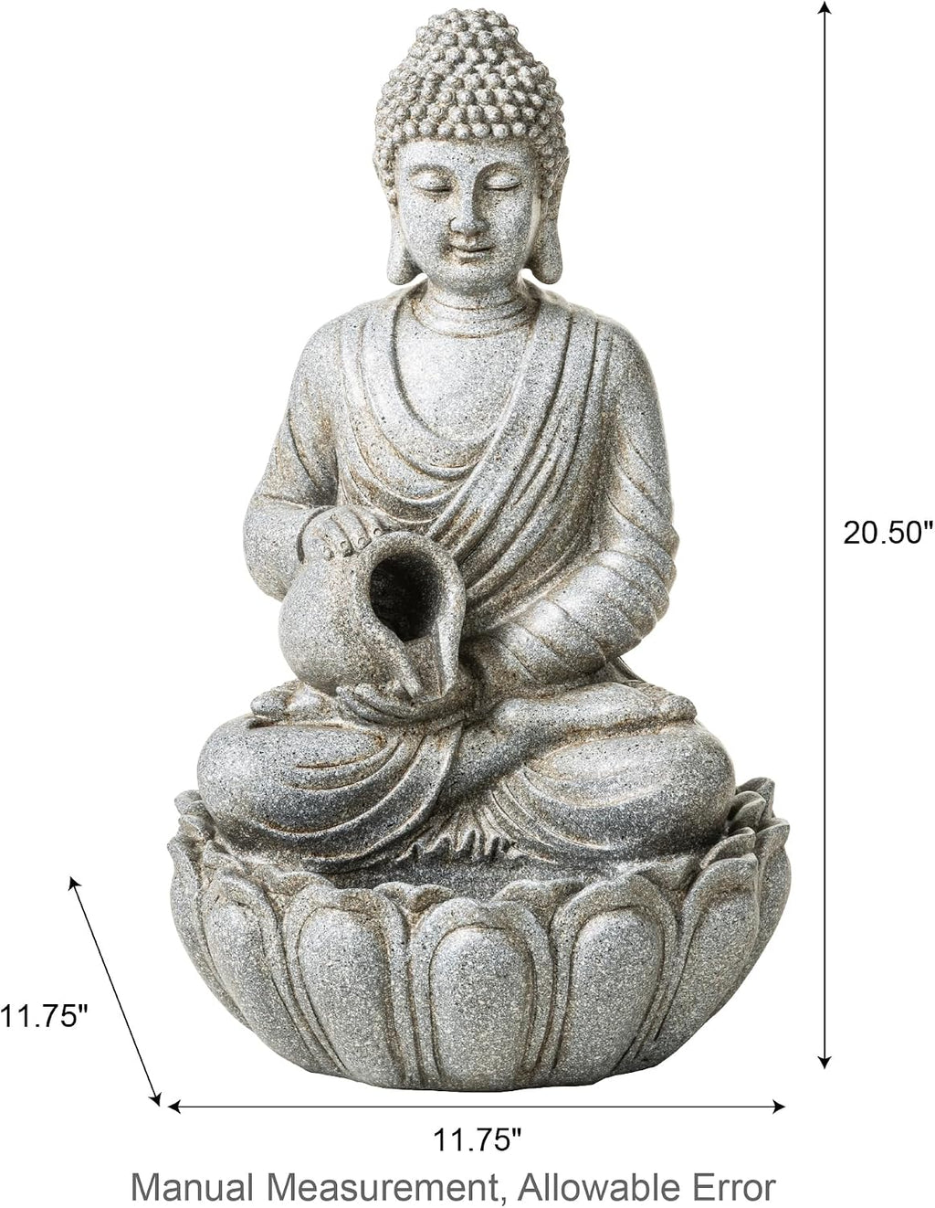Glitzhome Buddha Fountain Outdoor 20.5' H, 2-Tier Zen Style Concrete Meditating Buddha Statues Water Fountains with Pump & LED Light, Buddhas Floor Fountains Sculpture for Garden Patio Backyard