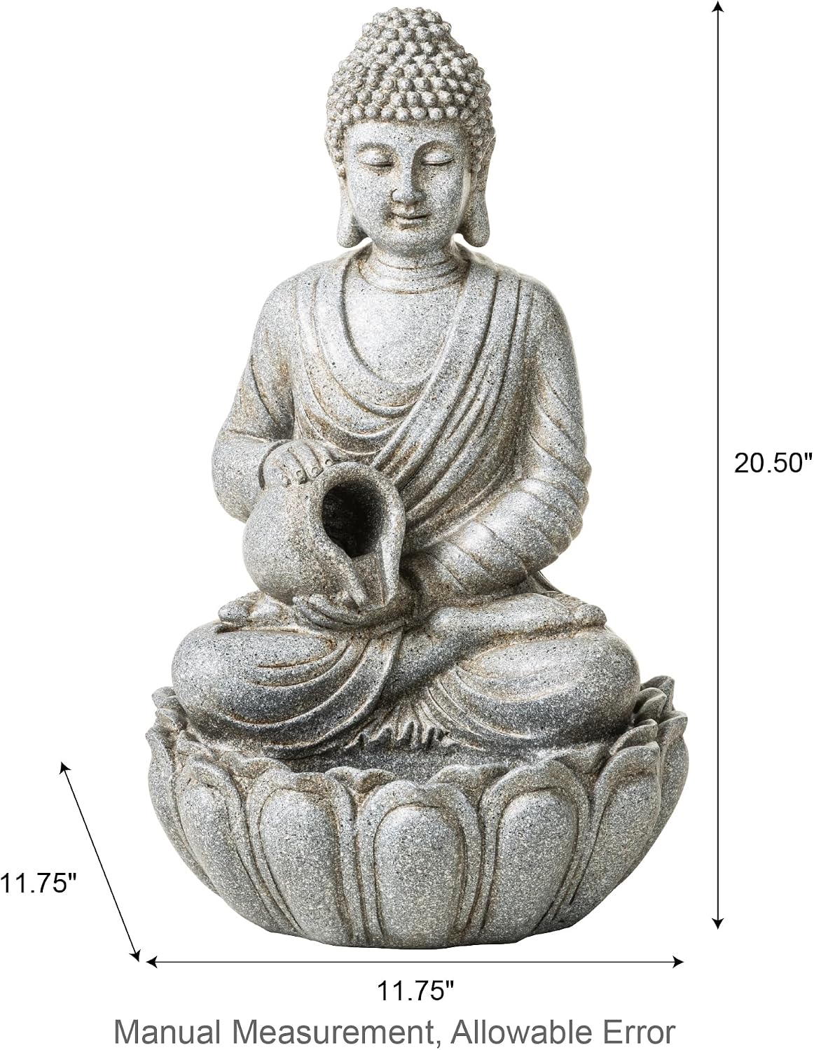 Glitzhome Buddha Fountain Outdoor 20.5' H, 2-Tier Zen Style Concrete Meditating Buddha Statues Water Fountains with Pump & LED Light, Buddhas Floor Fountains Sculpture for Garden Patio Backyard