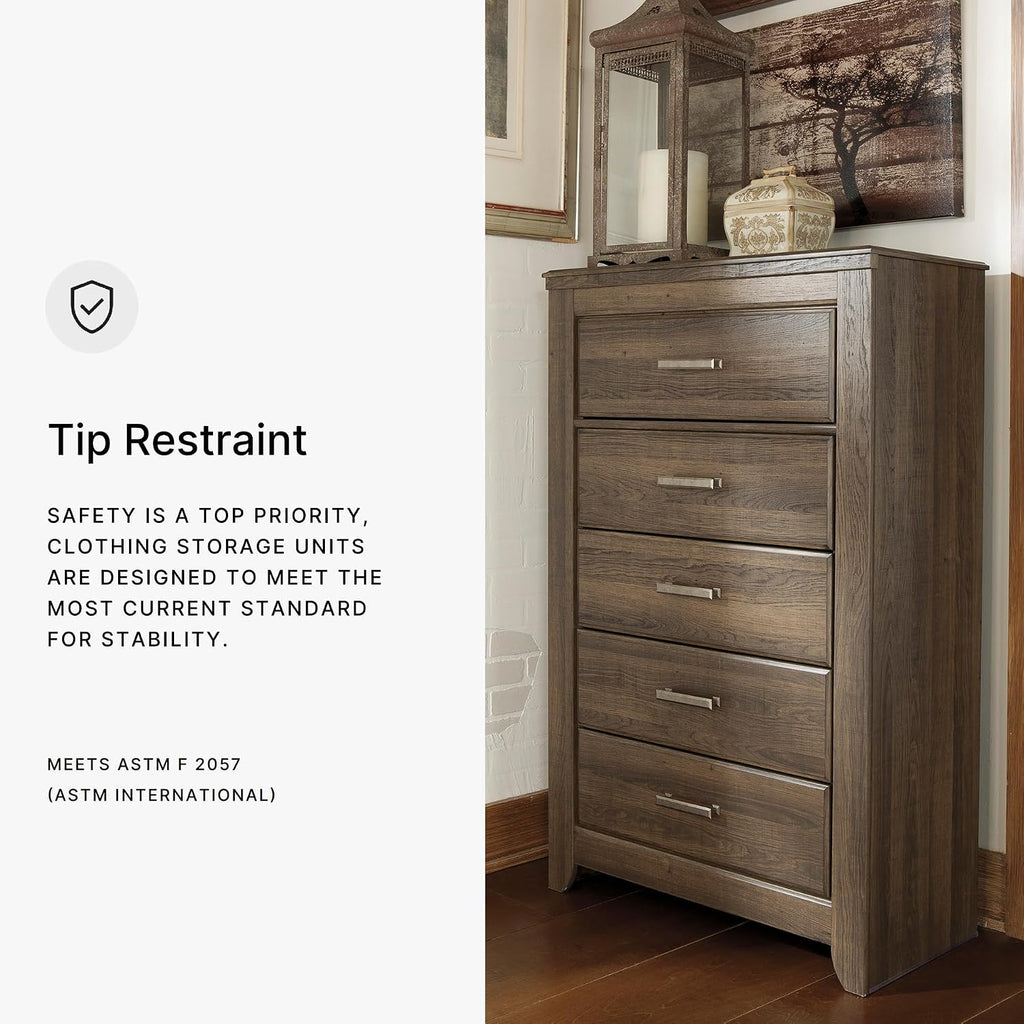 Signature Design by Ashley Juararo Rustic 5 Drawer Chest of Drawers, Aged Dark Brown