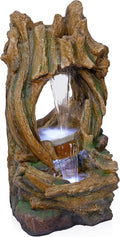Alpine Corporation 40' Tall Open Tree Trunk Floor Fountain with Cool White LED Lights, Tiered Garden Decor, Brown