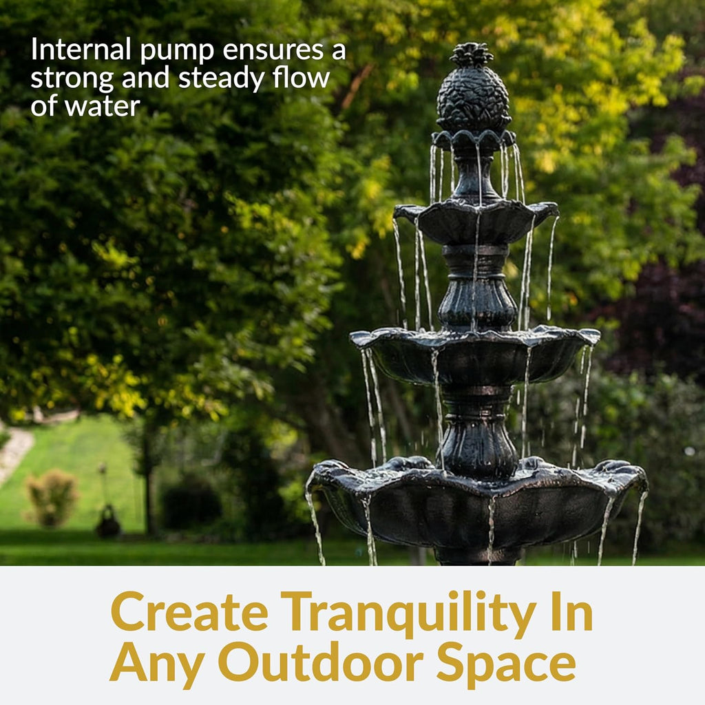 Sunnydaze Grand Courtyard 4-Tier Large Outdoor Water Fountain - 80' Tall Outdoor Fountain - Tiered Electric Garden Water Feature for Patio, Backyard, or Yard - Faux Stone Resin - Black
