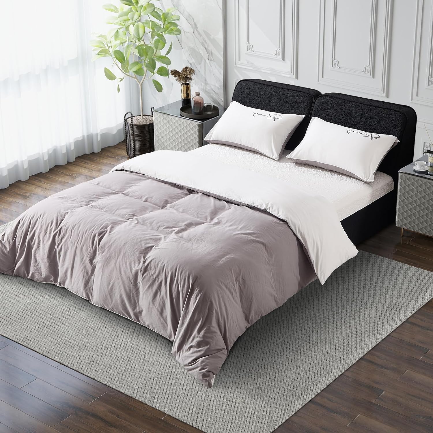 CANMOV Queen Size All-in-one Fully Compressed Sponge Bed Frame, Modern Floor Bed with Breathable Memory Foam Mattress & Headboard, Medium Firm Support, No Assembly Required, Black