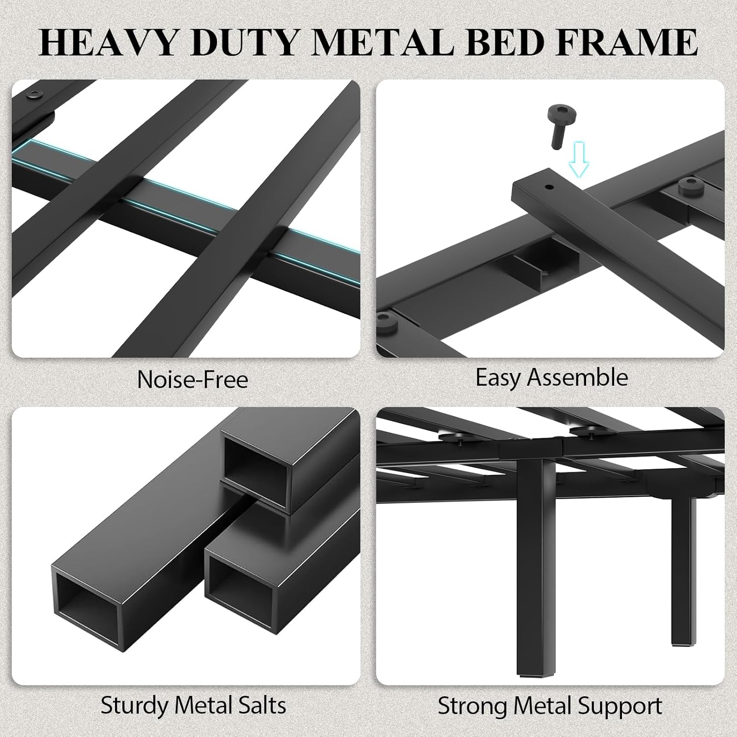 LOEWAY King Size Platform Bed with 2-Tier Storage Headboard, Metal Bed Frame with Charging Station & LED Light, Heavy Duty Metal Slats, No Box Spring Need, Noise Free, Grey
