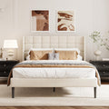 Full Size Bed Frame with Wingback Headboard, Velvet Upholstered Platform Bed Frame with Button Tufted Headboard, Wooden Slats Support, No Box Spring Needed, Noise Free, Easy Assembly, Beige