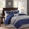 Madison Park Cozy Comforter Set-Luxury Faux Suede Design, Striped Accent, All Season Down Alternative Bedding, Matching Shams, Decorative Pillow, Blue, California King (104 in x 92 in)