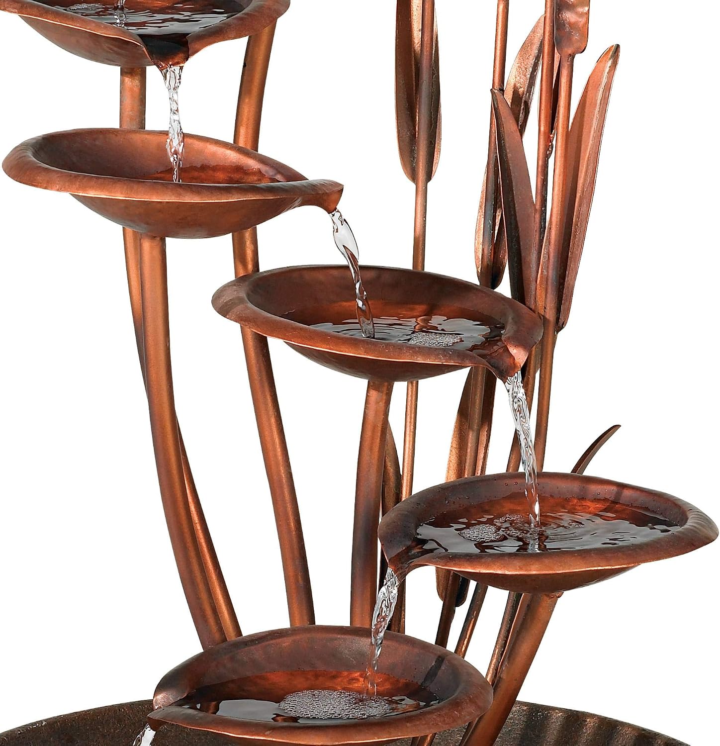 Ashton Water Lilies and Cat Tails 33' High Large Asian Indoor Outdoor Cottage Core Decor Resin Floor Fountain Standing Waterfall Tiered Water Feature for Outside Garden Patio Yard - John Timberland