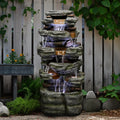 SunJet 47.2' High 6-Tiers Cascading Rock Outdoor Water Fountain with LED Lights - Large Outdoor Fountains and Waterfalls for Garden or Patio, Yard, and Deck Decor, Featuring Natural Stone Look