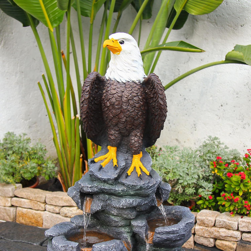 YZM Bald Eagle Statue Outdoor Fountain Tiered Cascading Rock Water Fountain Outdoor Garden Waterfall Decor for Garden Patio Backyard Deck Porch Outside Water Feature 39.76' H