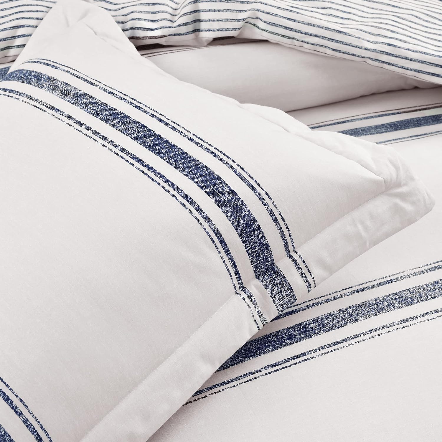 Lush Decor Farmhouse Stripe Reversible Cotton Duvet Cover King Size 3 Piece Set Navy - Farmhouse Bedding Set King - Striped Duvet Cover