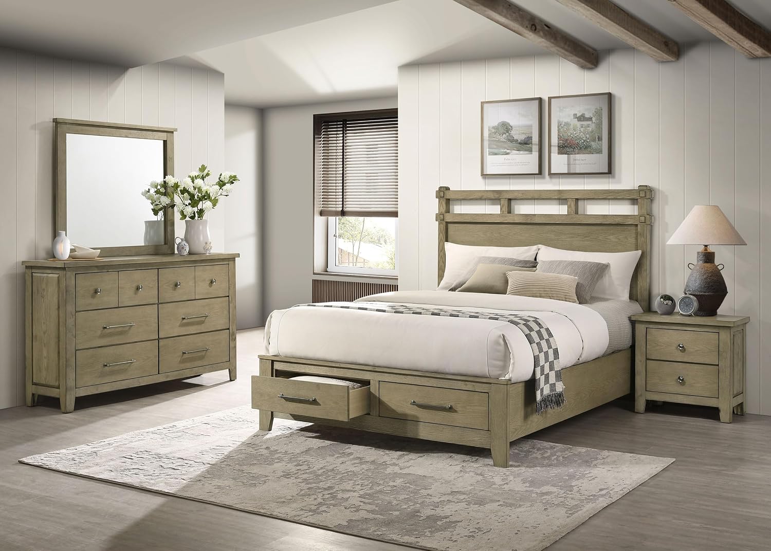 Coaster Home Furnishings - Hazlewood - Wood - 4-Piece Bedroom Set with Storage Bed, Rustic Style, Oak Grain and Round Knobs - Bedroom - Eastern King Size - Vineyard Oak - 207530KE-S4