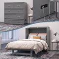 AFI, Northfield Murphy Bed Chest Twin XL with 6' Mattress, Storage Drawer & Built-in USB Charger, Grey