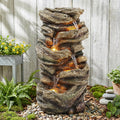 Jocoevol 32' High Outdoor Water Fountain, 5-Tiers Cascading Rock Waterfall Fountain with LED Lights for Garden, Patio, Yard Decor, Soothing Tranquility for Any Outdoor Living Space