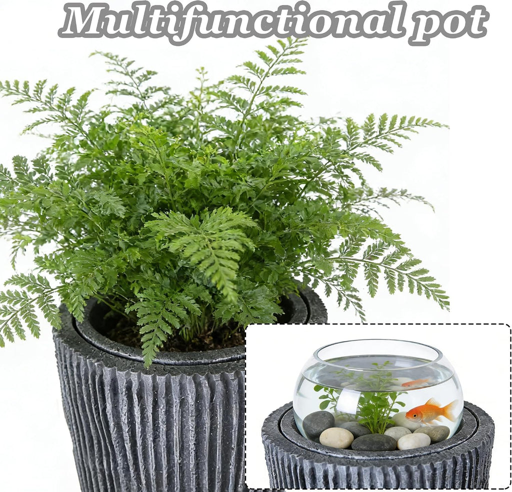 Large Spiral Waterfall Fountain with LED and Planter - Indoor/Outdoor Resin Garden Water Feature, Decorative Waterfalls & Fountains for Patio, Yard 11.8'x11.8'x39.4'(Gray) (Deep Gray)