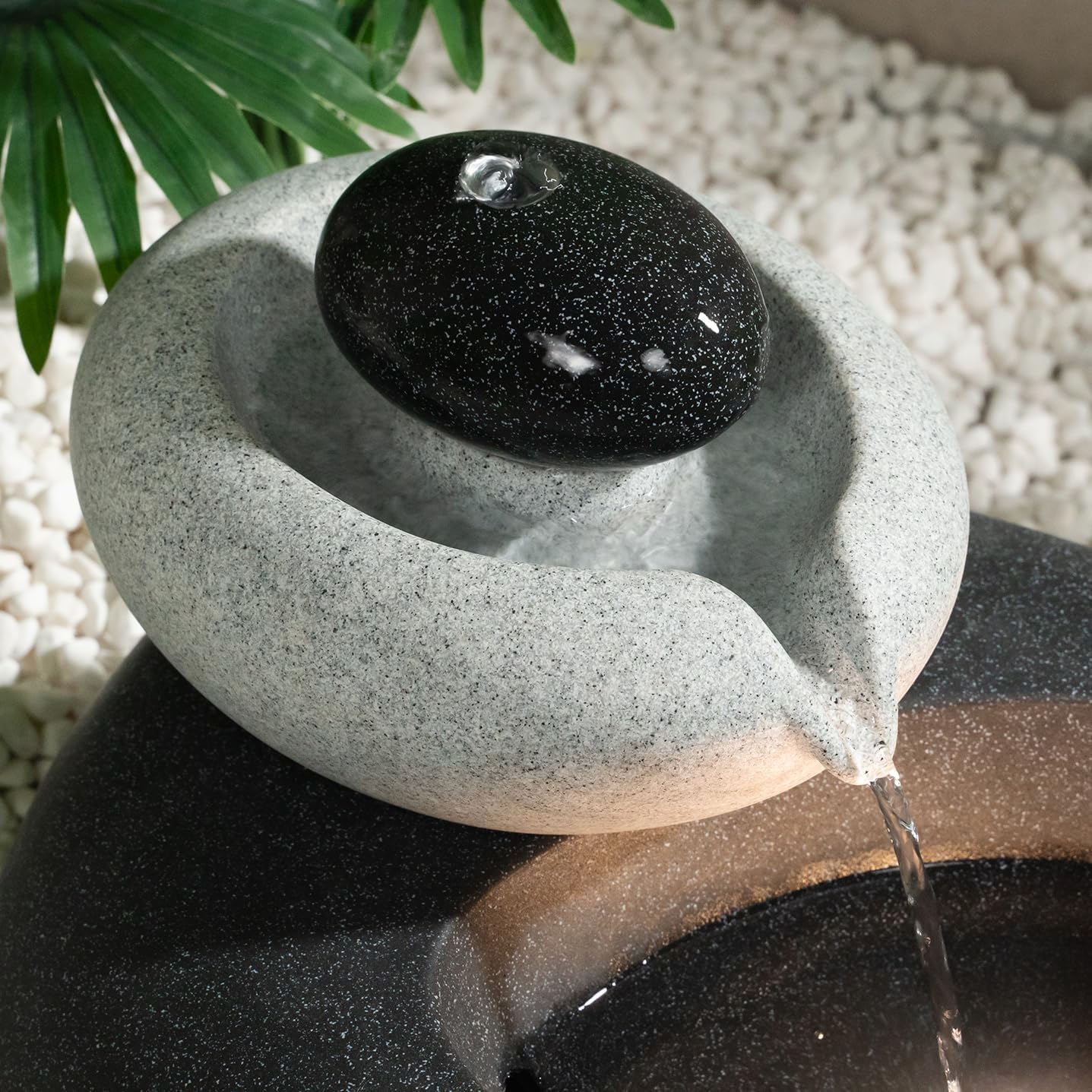 13.39' H Outdoor Water Fountain Made with Eco-Friendly Recyclable Materials, Polyethylene Rock Waterfall Outdoor Fountain, Garden Decor with LED Light & Pump for Patio, Backyard (13.39')