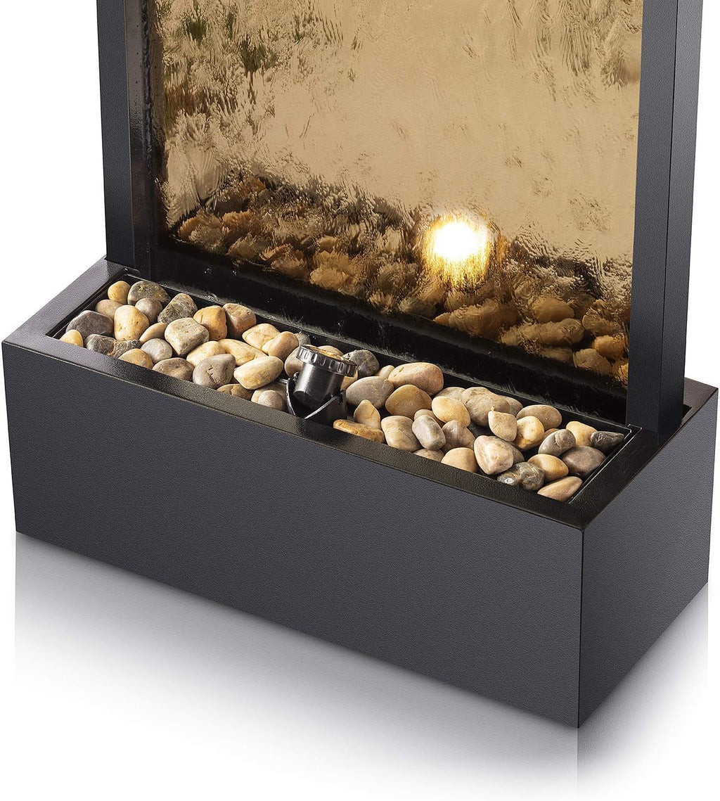 Alpine Corporation 72' Tall Indoor/Outdoor Mirror Waterfall Floor Fountain, LED Lights & River Stones, Elegant Bronze Finish for Home, Office, Patio & Entryway Decor