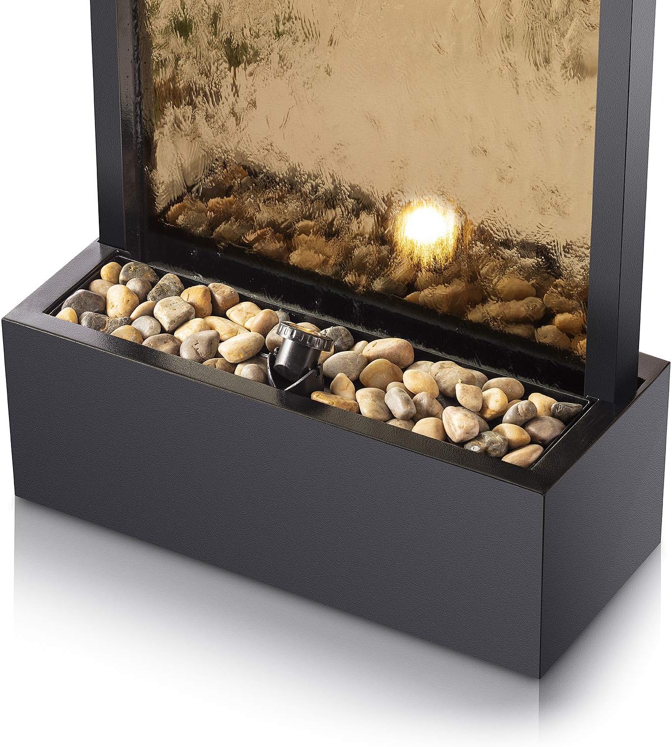 Alpine Corporation 72' Tall Indoor/Outdoor Mirror Waterfall Floor Fountain, LED Lights & River Stones, Elegant Bronze Finish for Home, Office, Patio & Entryway Decor
