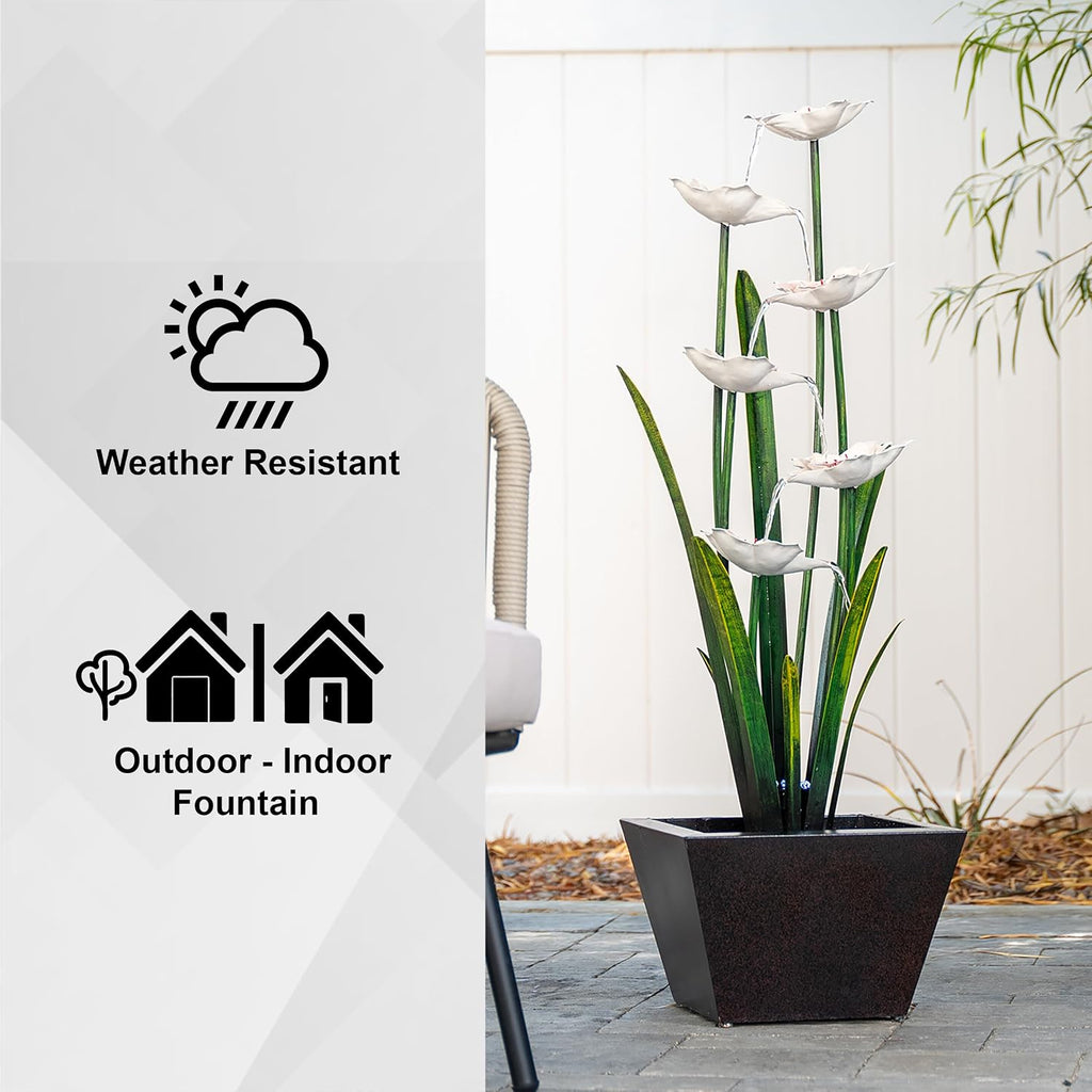 XBrand 39-Inch Metal Multi-Tier Flower Water Fountain with LED Lights, Multicolor Sculptural Outdoor