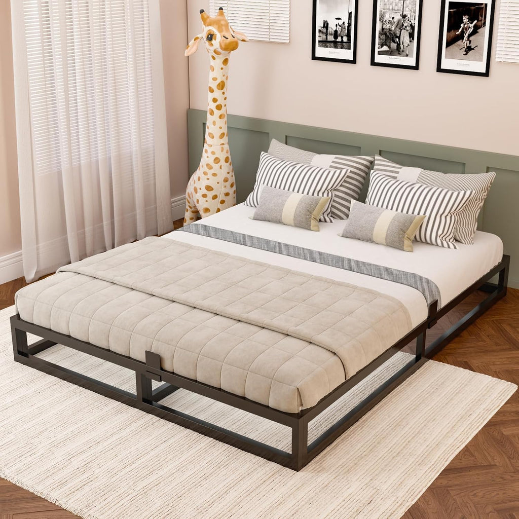 Bilily 6 Inch California King Bed Frame with Steel Slat Support,Low Profile King Metal Platform Bed Frame Support Mattress Foundation,Heavy Duty,No Box Spring Needed,Easy Assembly,Noise Free