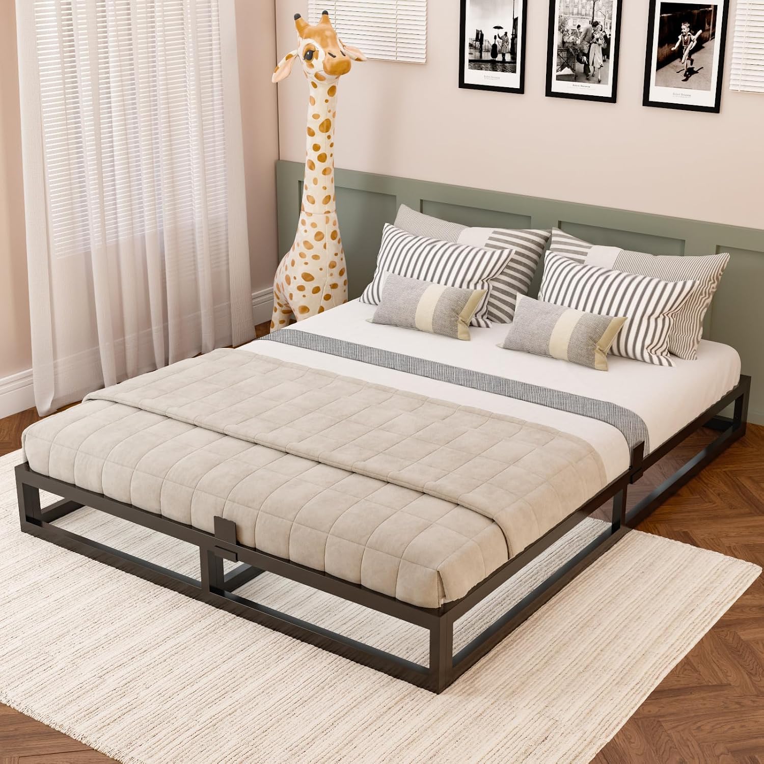 Bilily 6 Inch California King Bed Frame with Steel Slat Support,Low Profile King Metal Platform Bed Frame Support Mattress Foundation,Heavy Duty,No Box Spring Needed,Easy Assembly,Noise Free