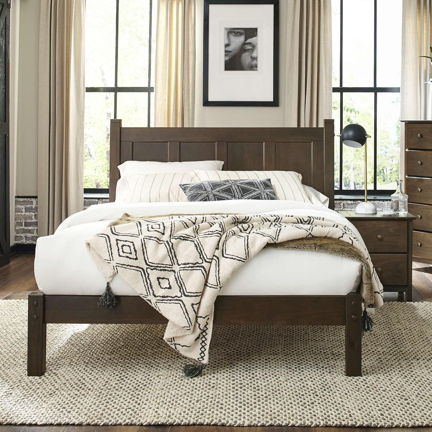 Grain Wood Furniture Shaker Solid Wood Panel Platform Bed, Twin Size, Expresso