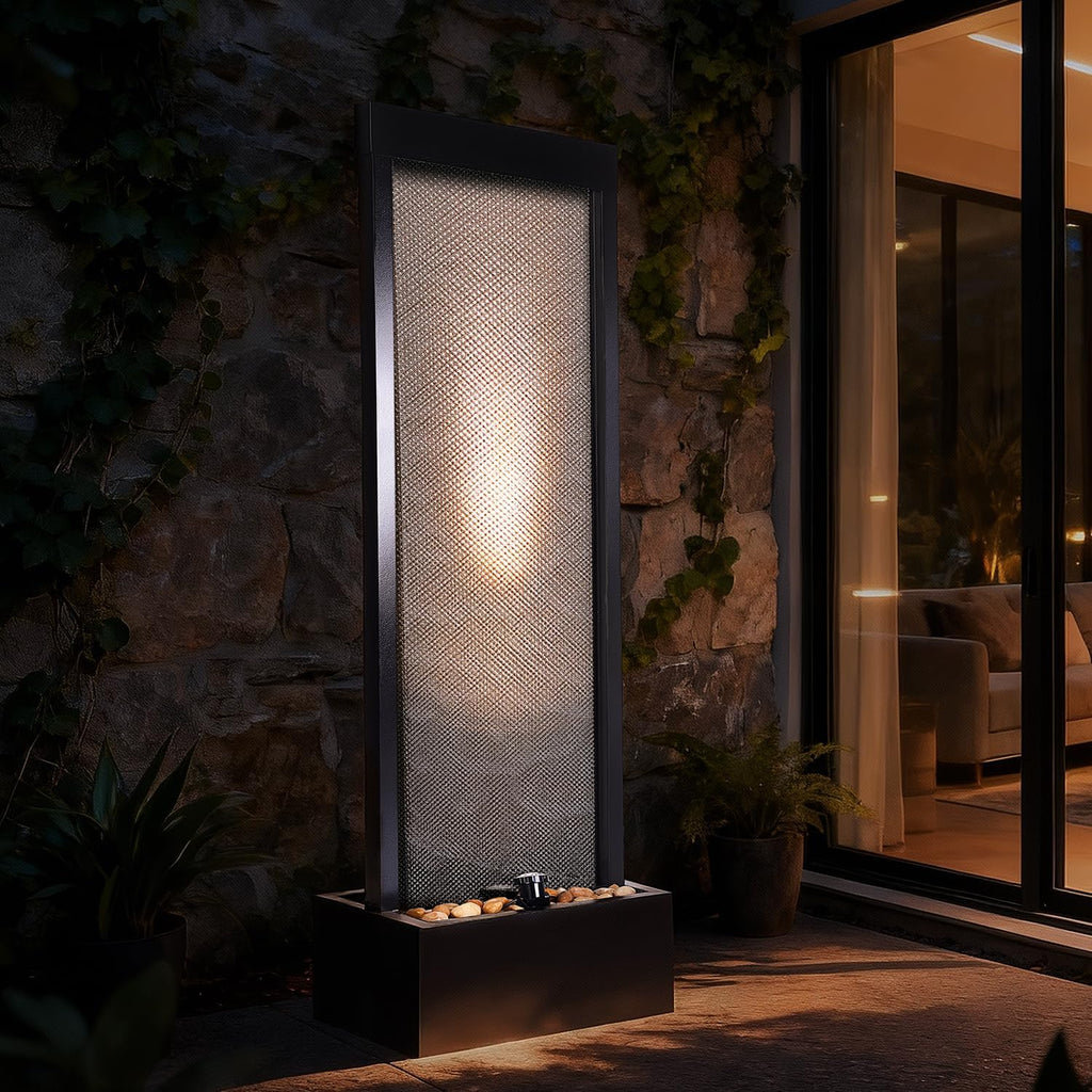 Jocoevol Mesh Panel Waterfall Fountain, Large Indoor Water Feature with Stones & Light, 63.4' Floor Standing Water Wall for Home Decor, Living Room, Patio, Outdoor Garden